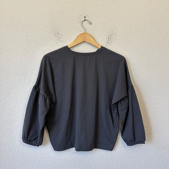 NWT MADEWELL 3/4-Sleeve Crepe Drop-Shoulder Bubble-Sleeve Tee Grey - Picture 5 of 9